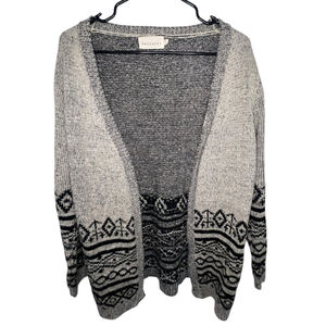 Dreamers Grey And Black Fair Isle Aztec Open Knit Cardigan Sweater